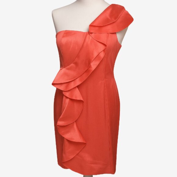 Jessica Simpson Coral One Shoulder Ruffle Cocktail Party Wedding Guest Dress 8 - Picture 1 of 12
